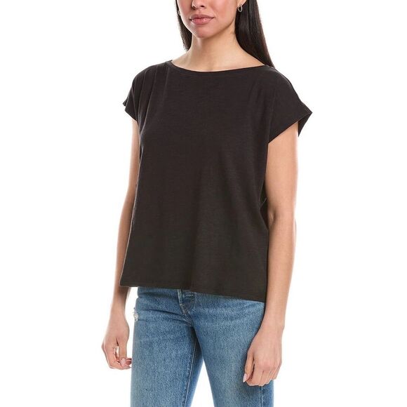 Eileen Fisher Bateau Neck Boxy Top black Women's XXS NWOT - Picture 2 of 9